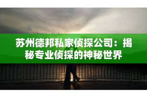 苏州德邦私家侦探公司：揭秘专业侦探的神秘世界